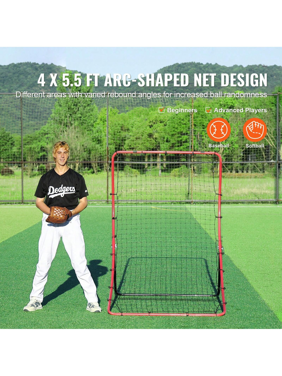 Baseball And Softball Rebound Net, 2 In 1 Left And Right Pitch Trainer, 3 Way Baseball PitchBack Baseball Pitch Rebound Trainer Nest, Rebound Net For Fielding/Throwing Practice 4&5 Adjustable Angles