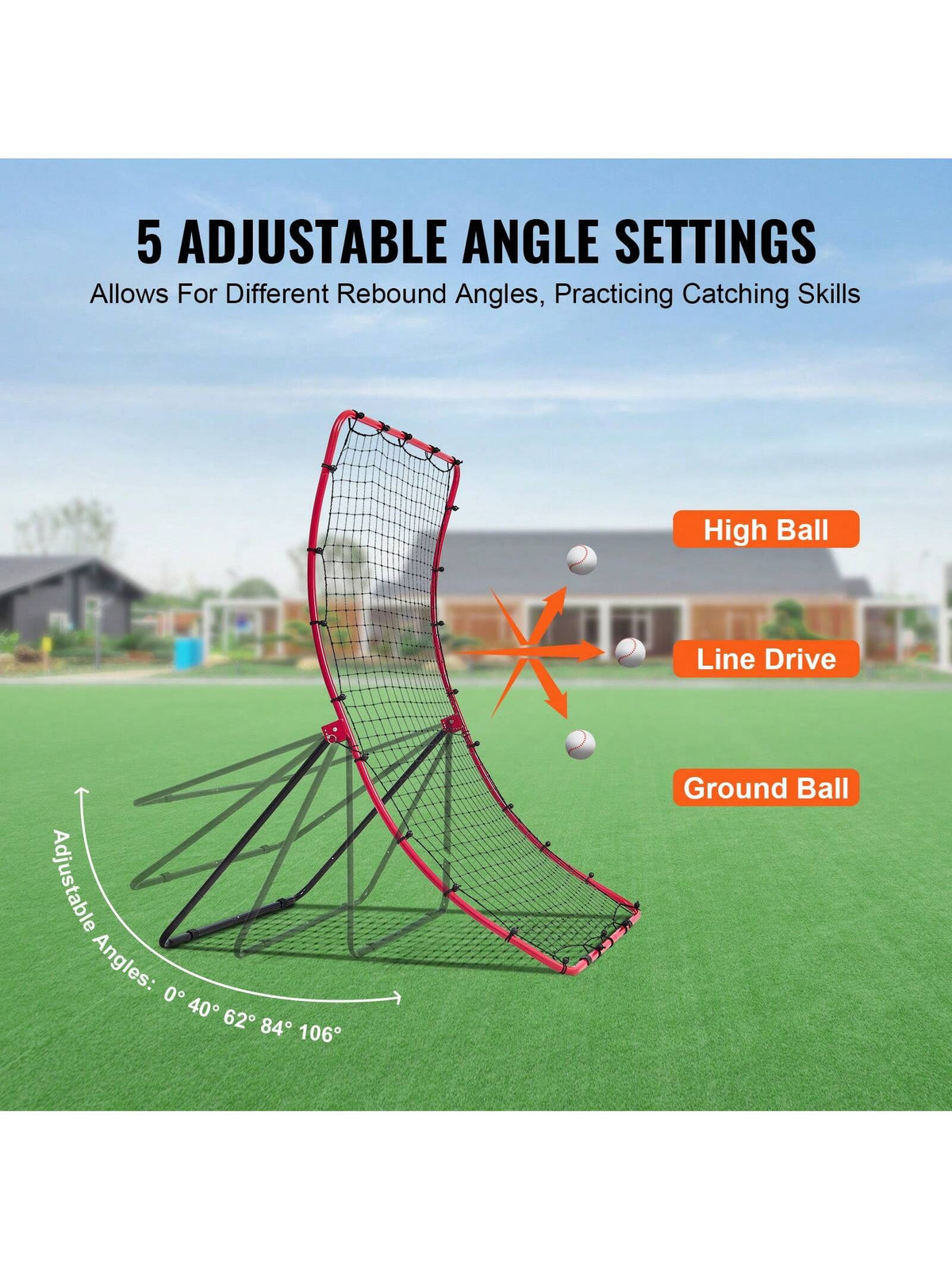 Baseball And Softball Rebound Net, 2 In 1 Left And Right Pitch Trainer, 3 Way Baseball PitchBack Baseball Pitch Rebound Trainer Nest, Rebound Net For Fielding/Throwing Practice 4&5 Adjustable Angles