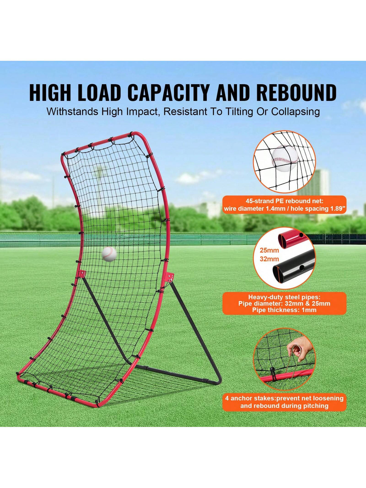 Baseball And Softball Rebound Net, 2 In 1 Left And Right Pitch Trainer, 3 Way Baseball PitchBack Baseball Pitch Rebound Trainer Nest, Rebound Net For Fielding/Throwing Practice 4&5 Adjustable Angles