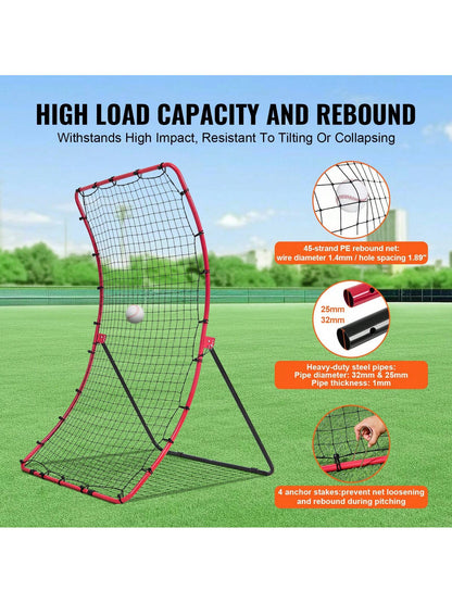 Baseball And Softball Rebound Net, 2 In 1 Left And Right Pitch Trainer, 3 Way Baseball PitchBack Baseball Pitch Rebound Trainer Nest, Rebound Net For Fielding/Throwing Practice 4&5 Adjustable Angles
