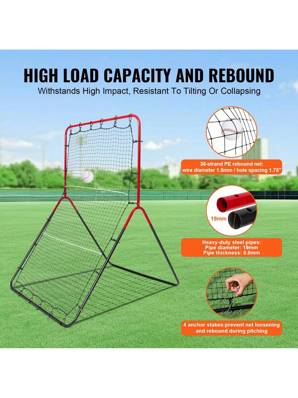 Baseball And Softball Rebound Net, 2 In 1 Left And Right Pitch Trainer, 3 Way Baseball PitchBack Baseball Pitch Rebound Trainer Nest, Rebound Net For Fielding/Throwing Practice 4&5 Adjustable Angles