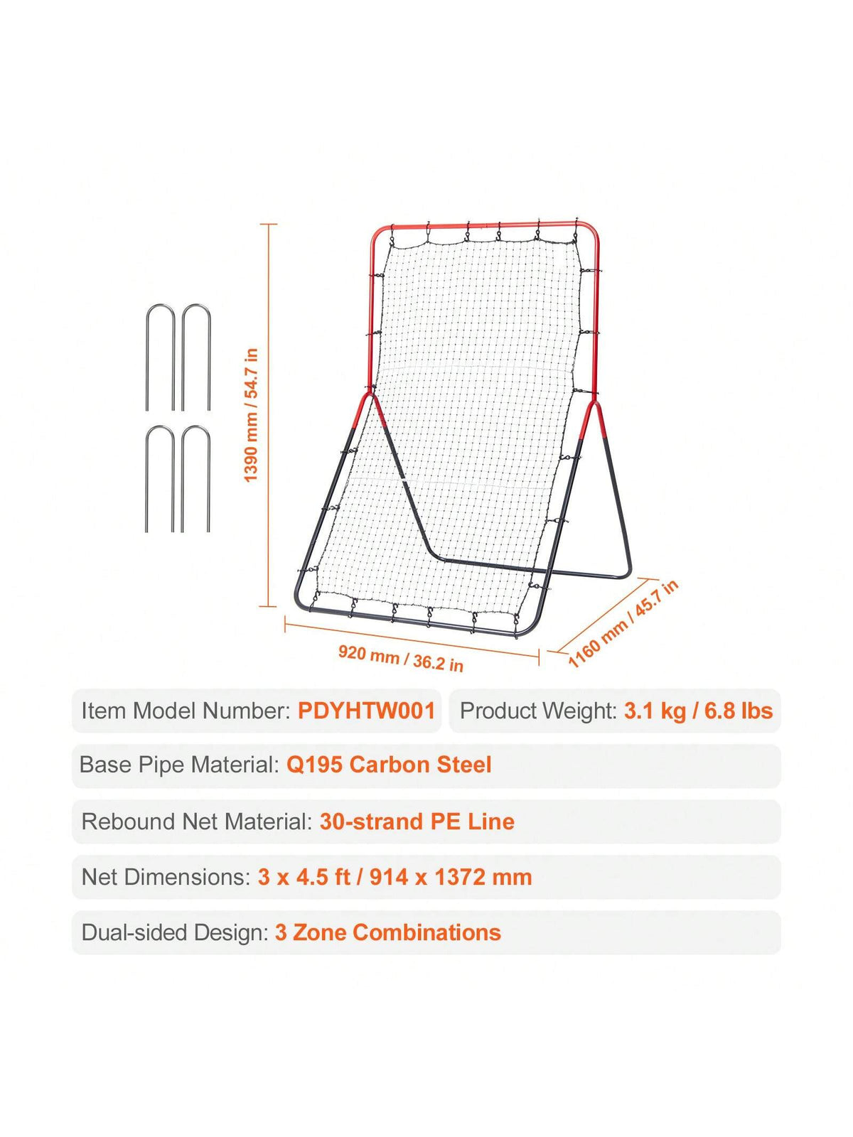 Baseball And Softball Rebound Net, 2 In 1 Left And Right Pitch Trainer, 3 Way Baseball PitchBack Baseball Pitch Rebound Trainer Nest, Rebound Net For Fielding/Throwing Practice 4&5 Adjustable Angles