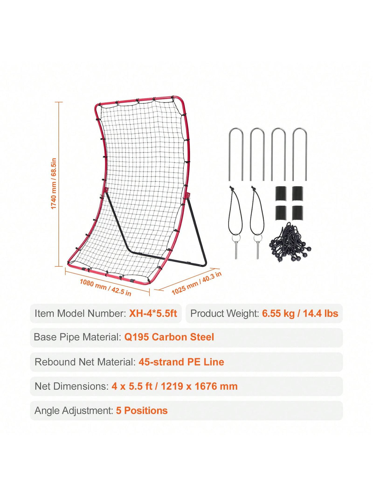 Baseball And Softball Rebound Net, 2 In 1 Left And Right Pitch Trainer, 3 Way Baseball PitchBack Baseball Pitch Rebound Trainer Nest, Rebound Net For Fielding/Throwing Practice 4&5 Adjustable Angles