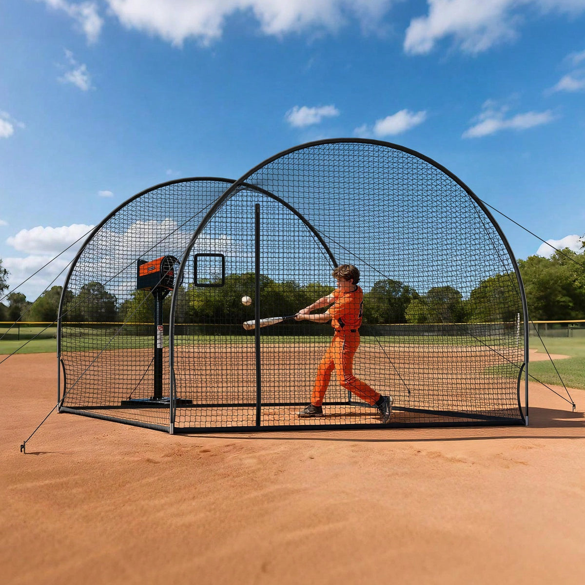 Baseball Batting Cage, 12.0 X 10.2 X 7.6 FT Freestanding Portable Batting Cage, Hitting Cages With 4-Ply Knotless Polyester & Pitching Machine Opening, Battings Cages Netting For Outdoor