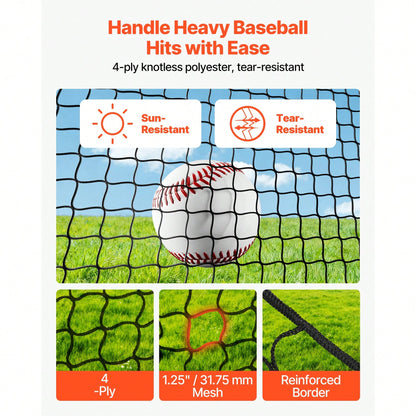Baseball Batting Cage, 12.0 X 10.2 X 7.6 FT Freestanding Portable Batting Cage, Hitting Cages With 4-Ply Knotless Polyester & Pitching Machine Opening, Battings Cages Netting For Outdoor