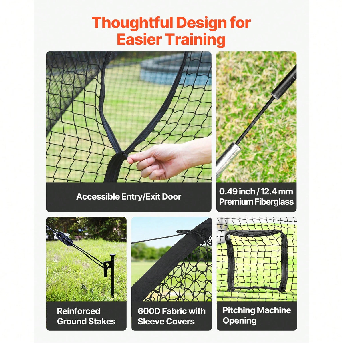 Baseball Batting Cage, 12.0 X 10.2 X 7.6 FT Freestanding Portable Batting Cage, Hitting Cages With 4-Ply Knotless Polyester & Pitching Machine Opening, Battings Cages Netting For Outdoor
