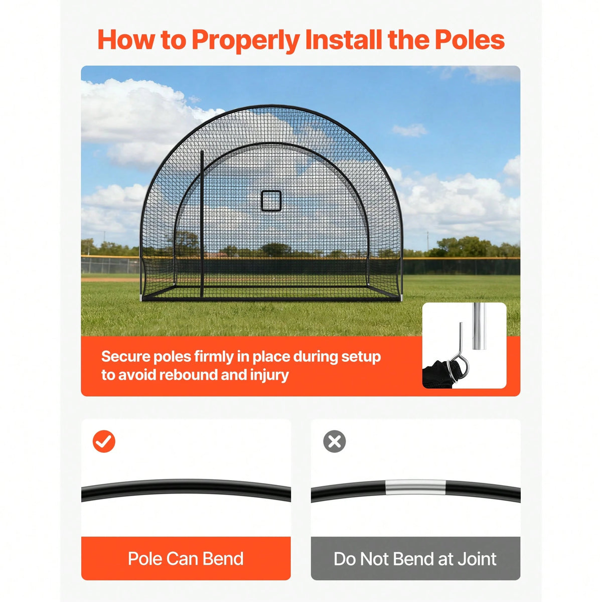 Baseball Batting Cage, 12.0 X 10.2 X 7.6 FT Freestanding Portable Batting Cage, Hitting Cages With 4-Ply Knotless Polyester & Pitching Machine Opening, Battings Cages Netting For Outdoor