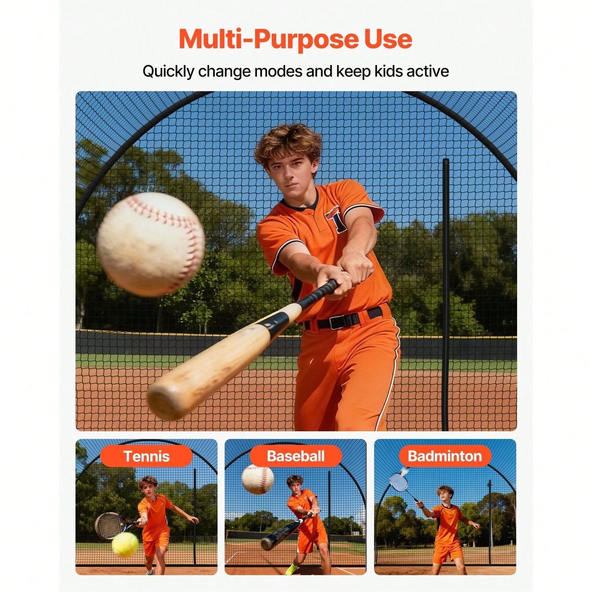 Baseball Batting Cage, 12.0 X 10.2 X 7.6 FT Freestanding Portable Batting Cage, Hitting Cages With 4-Ply Knotless Polyester & Pitching Machine Opening, Battings Cages Netting For Outdoor