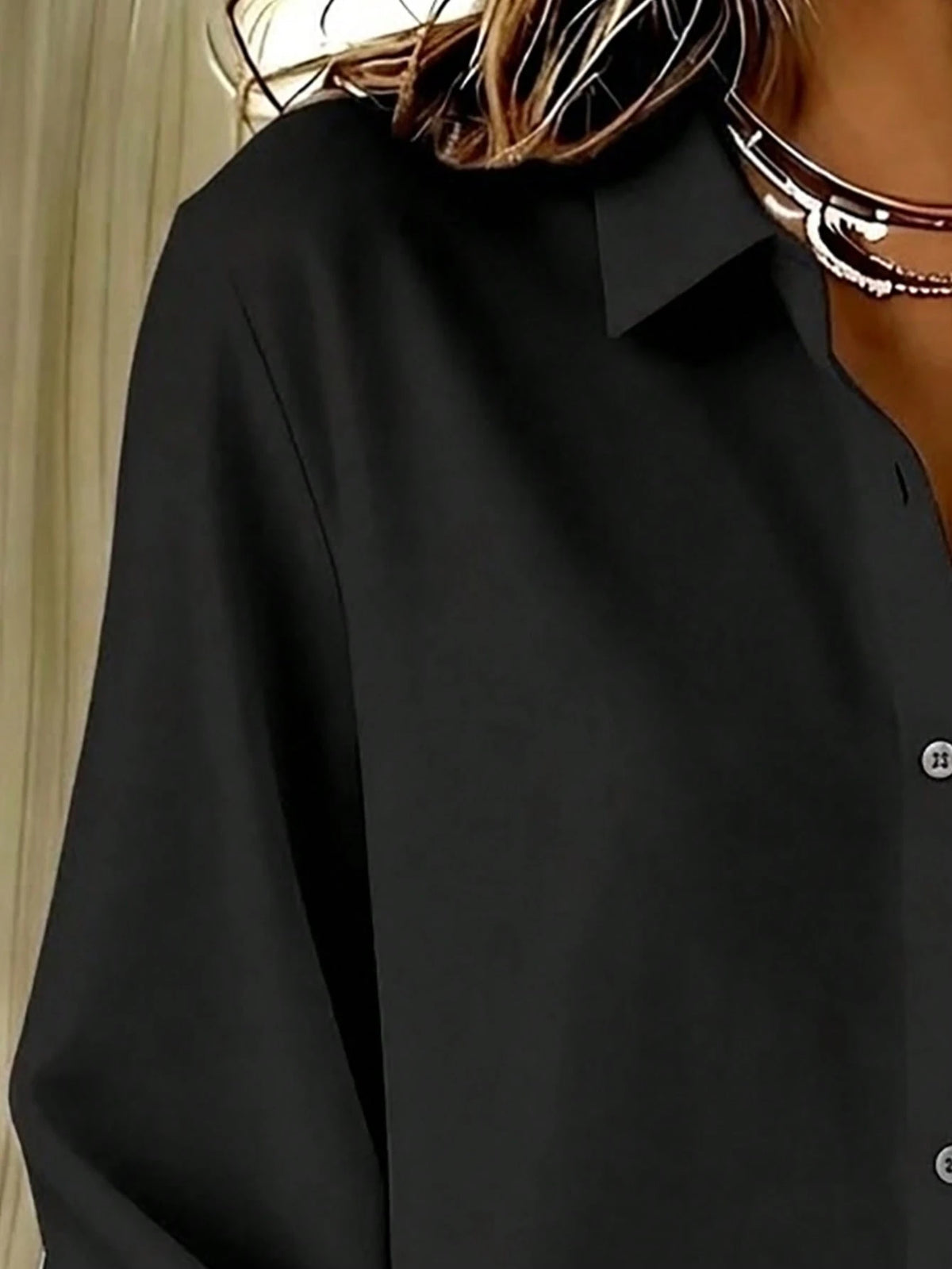 Basic Casual Plus Size Women's Long Sleeve Lightweight Button-Up Shirt Black