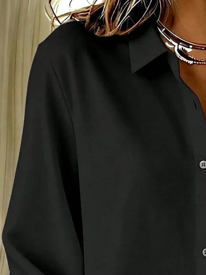 Basic Casual Plus Size Women's Long Sleeve Lightweight Button-Up Shirt Black
