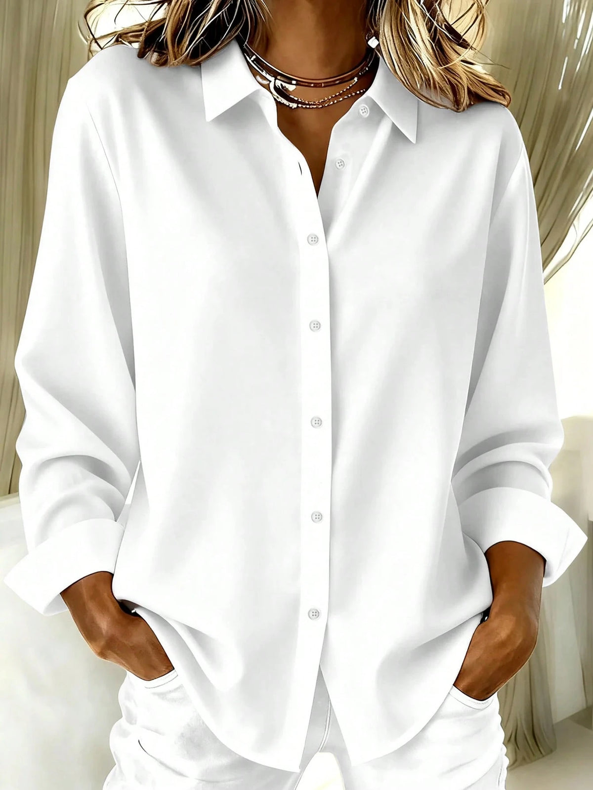 Basic Casual Plus Size Women's Long Sleeve Lightweight Button-Up Shirt Black