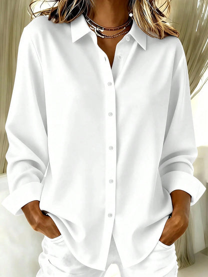 Basic Casual Plus Size Women's Long Sleeve Lightweight Button-Up Shirt Black