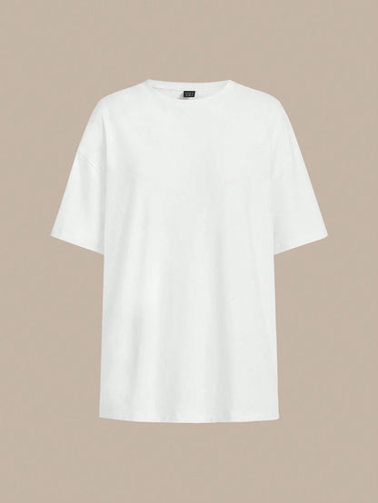 BASICS 2pcs/Set Casual Minimalist Basic Modest Solid Color Knit Round Neck Loose Short Sleeve T-Shirt For Women Tops Everyday Home Black White Summer