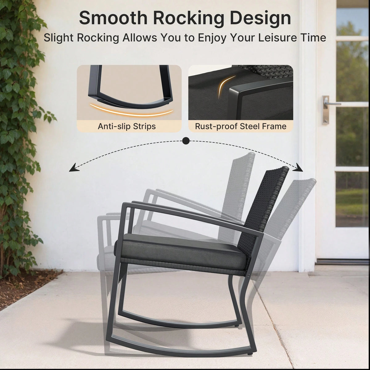 Bealife 4-Piece Outdoor Patio Furniture Set- Black Wicker Conversation Set Glass Top Table & 4 All-Weather Chairs- Perfect For Backyard, Pool, Garden, Balcony