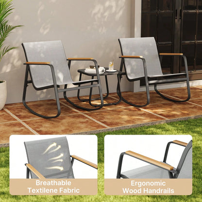 Bealife Outdoor Bistro Set 3-Piece – Rattan Rocking Chairs With Coffee Table, All-Weather Patio Furniture For Balcony & Garden