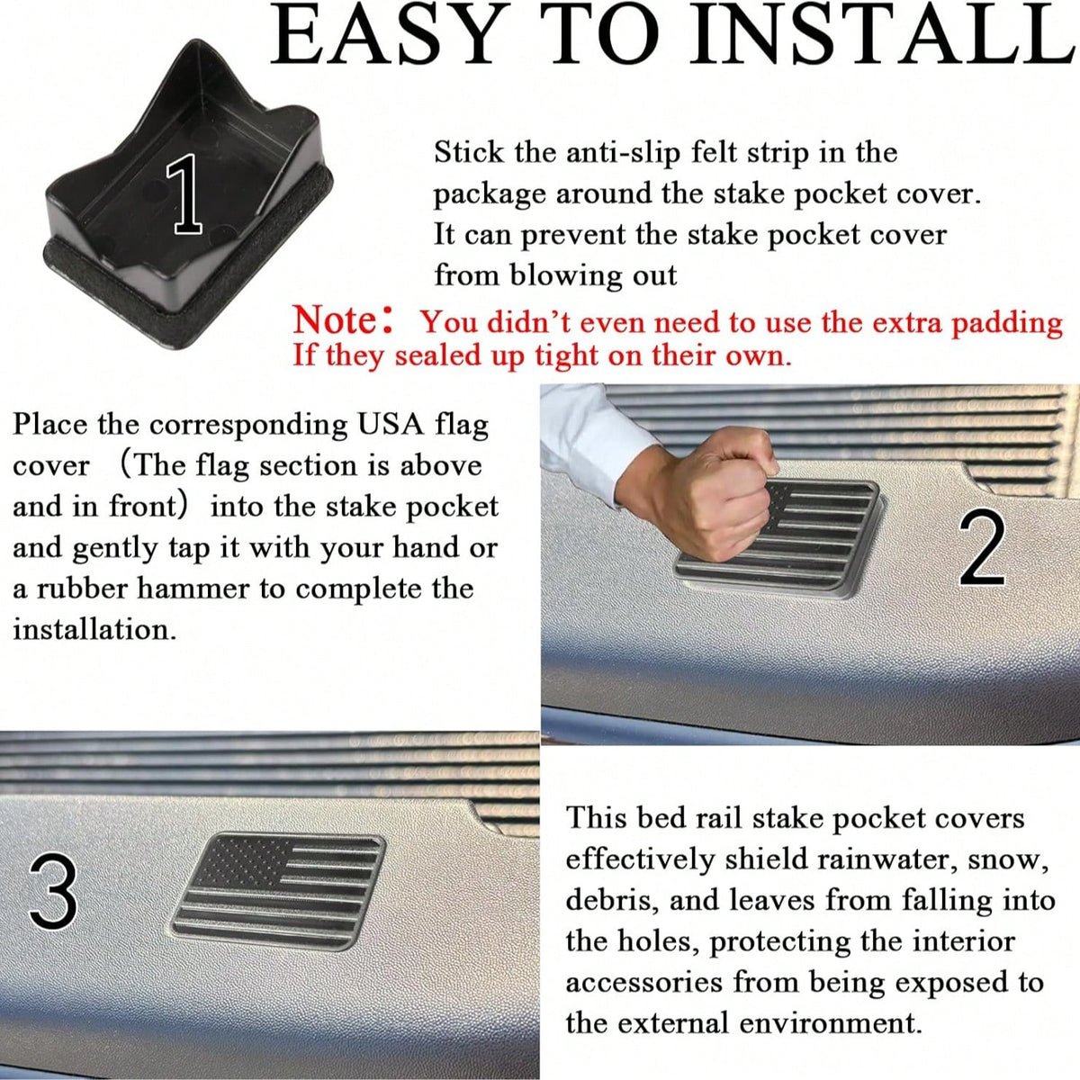 Bed Rail Stake Pocket Covers For Dodge Ram 1500 ABS Black 2 Pcs