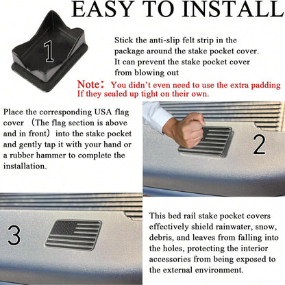 Bed Rail Stake Pocket Covers For Dodge Ram 1500 ABS Black 2 Pcs