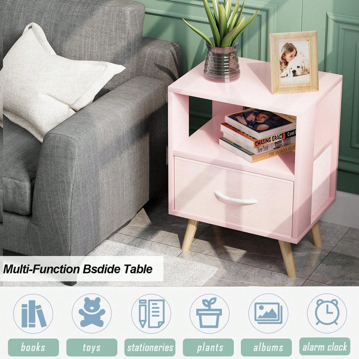Bedside Table, Modern Open Storage Side Table, Double-Tier Nightstand, Suitable For Small Spaces, Living Rooms, And Bedrooms.