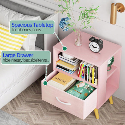 Bedside Table, Modern Open Storage Side Table, Double-Tier Nightstand, Suitable For Small Spaces, Living Rooms, And Bedrooms.