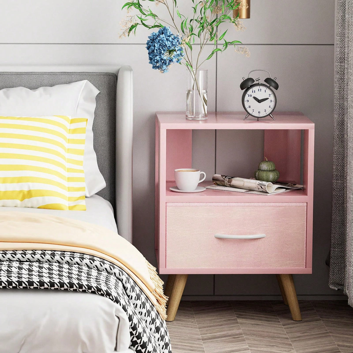 Bedside Table, Modern Open Storage Side Table, Double-Tier Nightstand, Suitable For Small Spaces, Living Rooms, And Bedrooms.