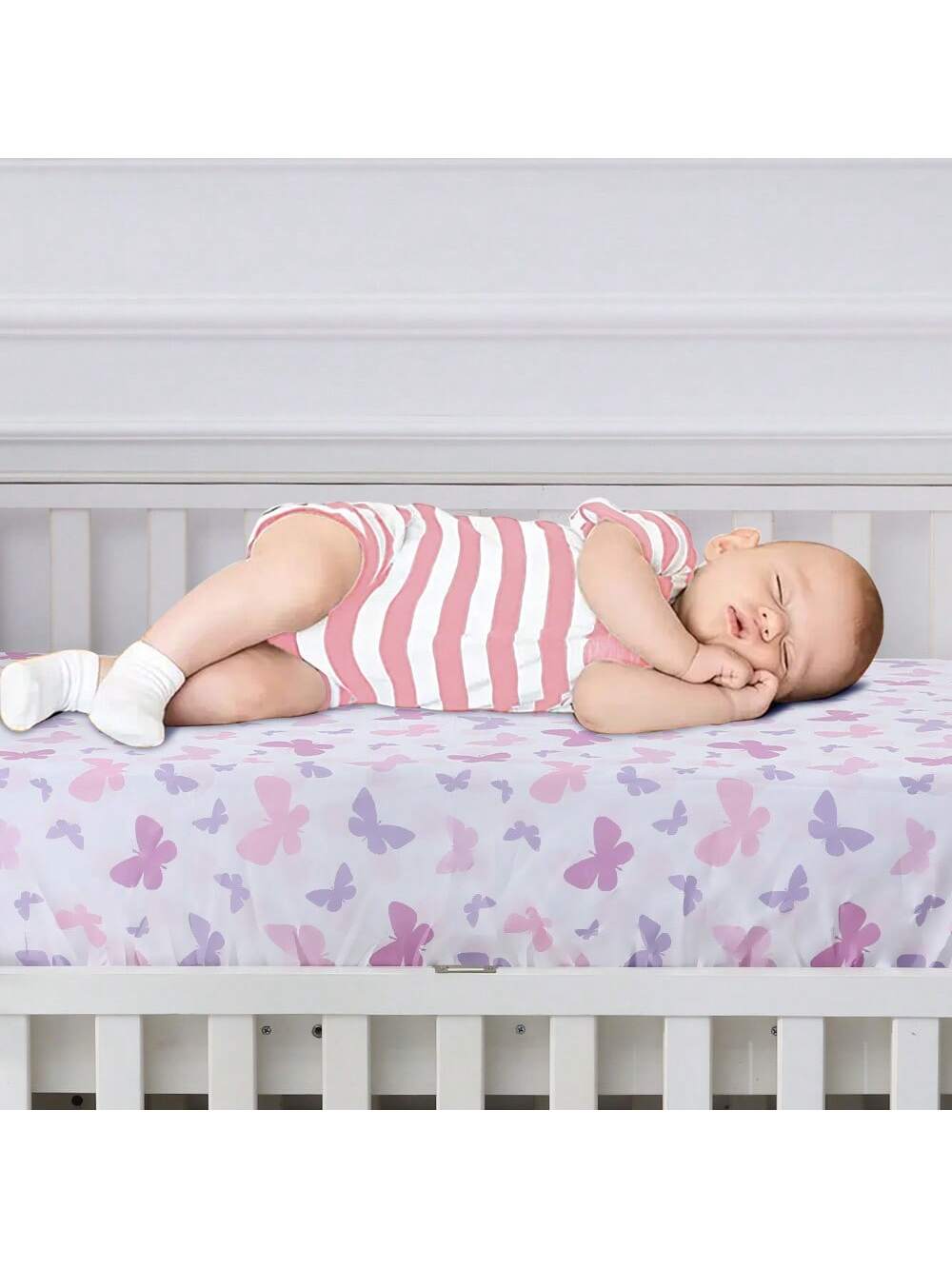 BEEWEED Crib Sheets, 4pcs Soft Sheets With Animal&Flowers Butterfly Prints, For Crib And Mattress, Crib Sheet For Boys And Girls, Super Soft Microfibre Crib Sheet Set, Breathable Cot Sheet, For Cot An