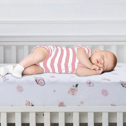 BEEWEED Crib Sheets, 4pcs Soft Sheets With Animal&Flowers Butterfly Prints, For Crib And Mattress, Crib Sheet For Boys And Girls, Super Soft Microfibre Crib Sheet Set, Breathable Cot Sheet, For Cot An