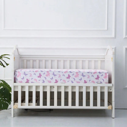 BEEWEED Crib Sheets, 4pcs Soft Sheets With Animal&Flowers Butterfly Prints, For Crib And Mattress, Crib Sheet For Boys And Girls, Super Soft Microfibre Crib Sheet Set, Breathable Cot Sheet, For Cot An