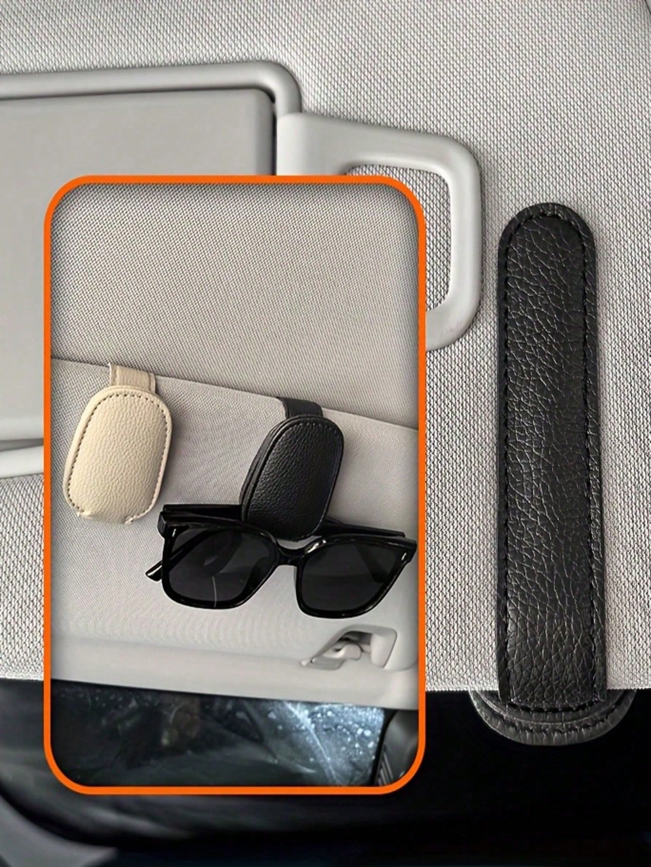 Beige Microfiber Leather Car Glasses Holder