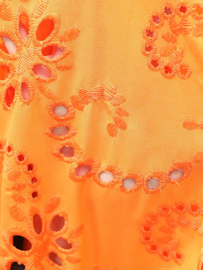 BELROSIE Women's Elegant Burnt Orange Boho Summer Holiday Blouse,Vintage Folk Embroidered V Neck Bowknot Tie Frayed Hem Long Sleeve Button Up Vacation Shirt
