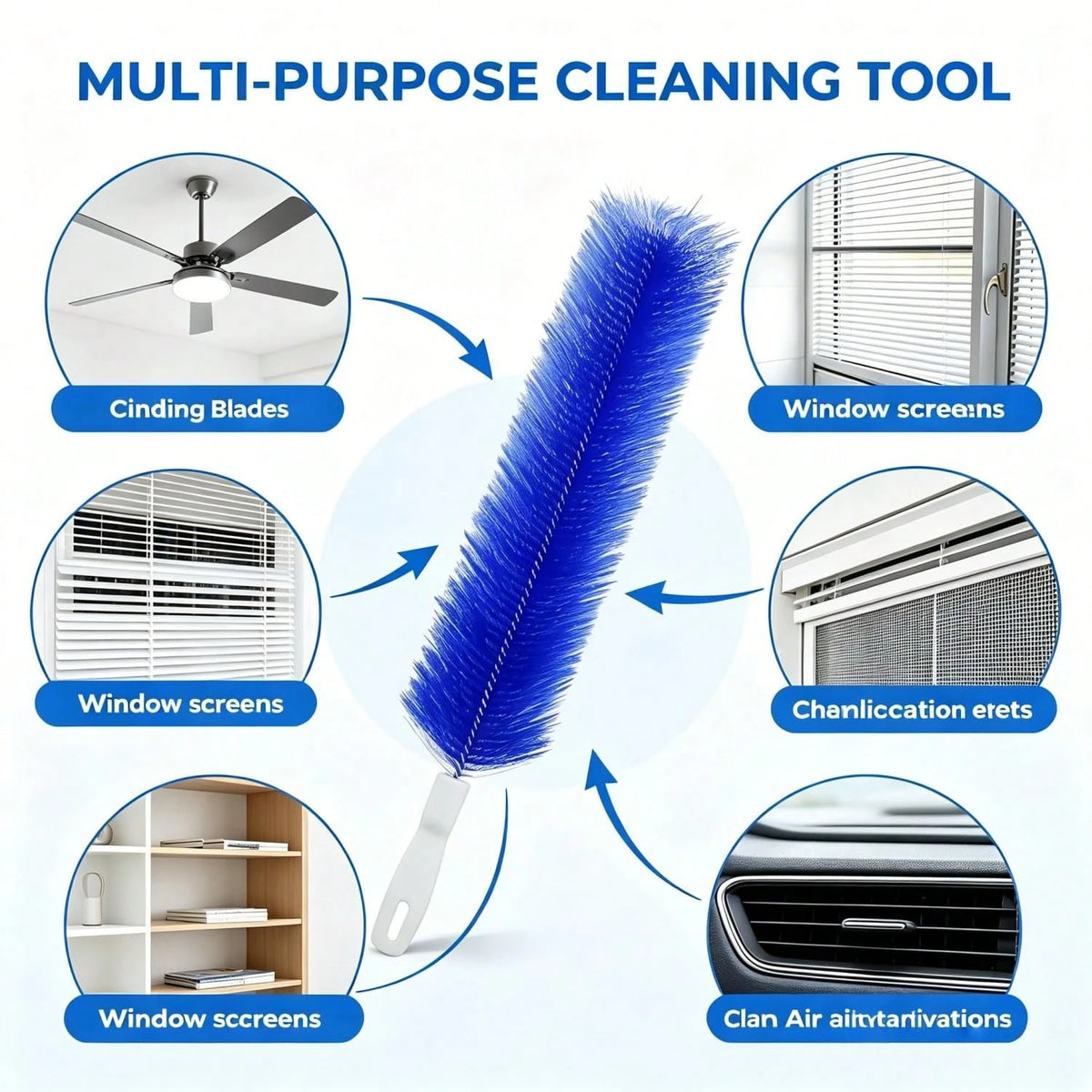 Bendable Microfiber Head,Reusable Dust Remover,Fan Cleaning Brush Washable And Reusable; Suitable For Ceiling Fan Blades, Blinds, Air Conditioner Vents, And Car Interiors (Blue-4pcs)