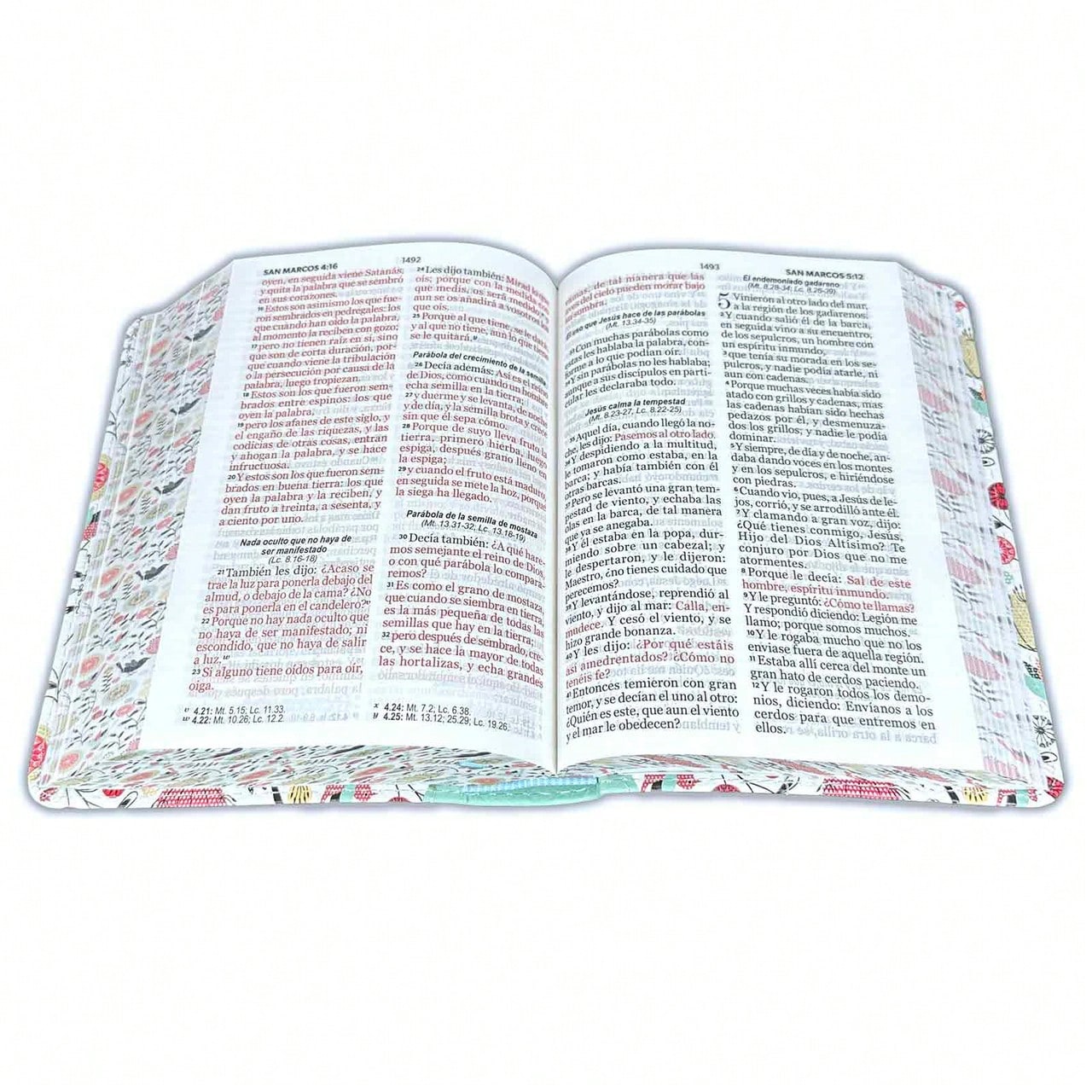 Biblia Compacta Para Mujer 11 Puntos RV1960 Imit Piel Con Canto Pintado Primaveral Turquesa