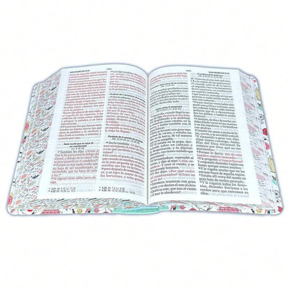 Biblia Compacta Para Mujer 11 Puntos RV1960 Imit Piel Con Canto Pintado Primaveral Turquesa