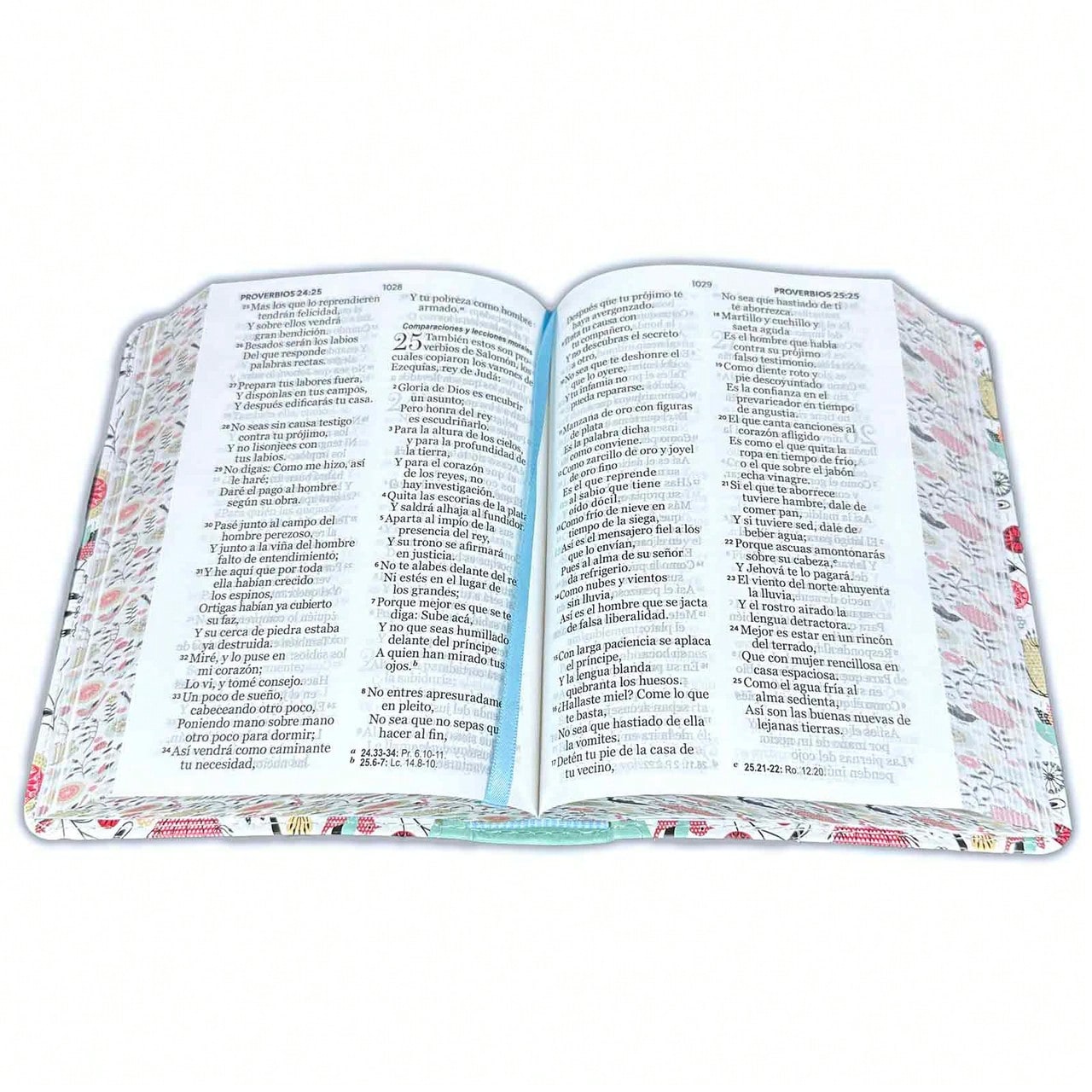 Biblia Compacta Para Mujer 11 Puntos RV1960 Imit Piel Con Canto Pintado Primaveral Turquesa