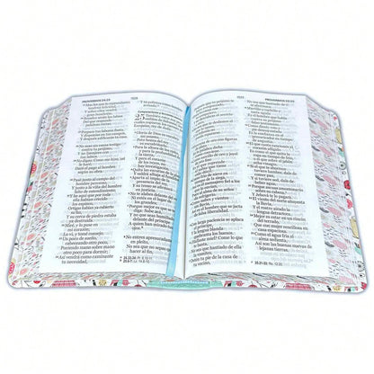 Biblia Compacta Para Mujer 11 Puntos RV1960 Imit Piel Con Canto Pintado Primaveral Turquesa
