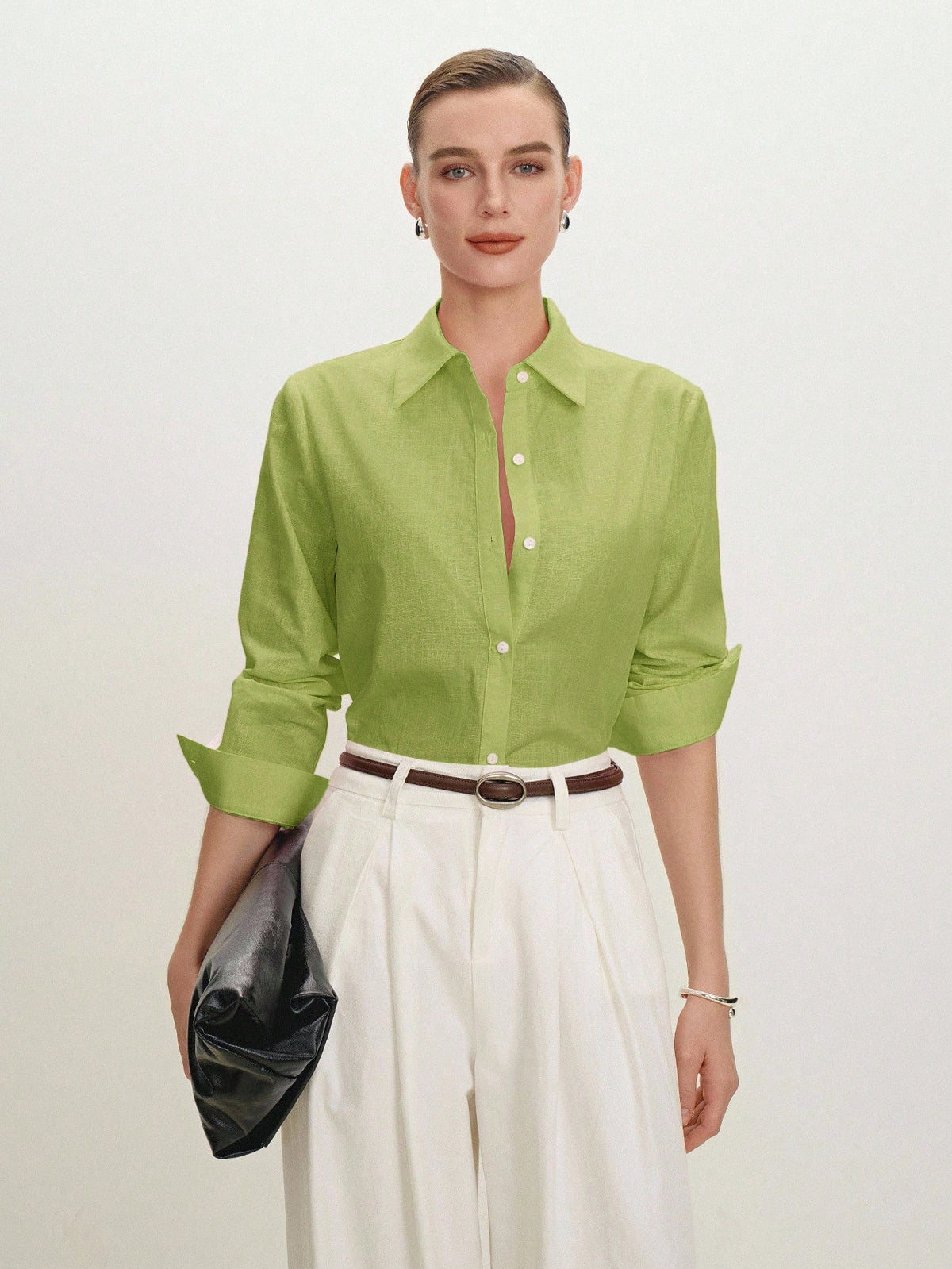 BizChic Green Shirt Business Formal Vacation Style Slouchy Commute Date Daily Vacation Office Slimming Elegant Versatile Summer Autumn Halloween Back To School Party Birthday Wedding Guest Church Spec