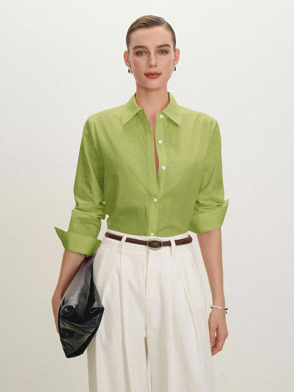 BizChic Green Shirt Business Formal Vacation Style Slouchy Commute Date Daily Vacation Office Slimming Elegant Versatile Summer Autumn Halloween Back To School Party Birthday Wedding Guest Church Spec
