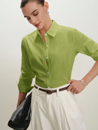 BizChic Green Shirt Business Formal Vacation Style Slouchy Commute Date Daily Vacation Office Slimming Elegant Versatile Summer Autumn Halloween Back To School Party Birthday Wedding Guest Church Spec