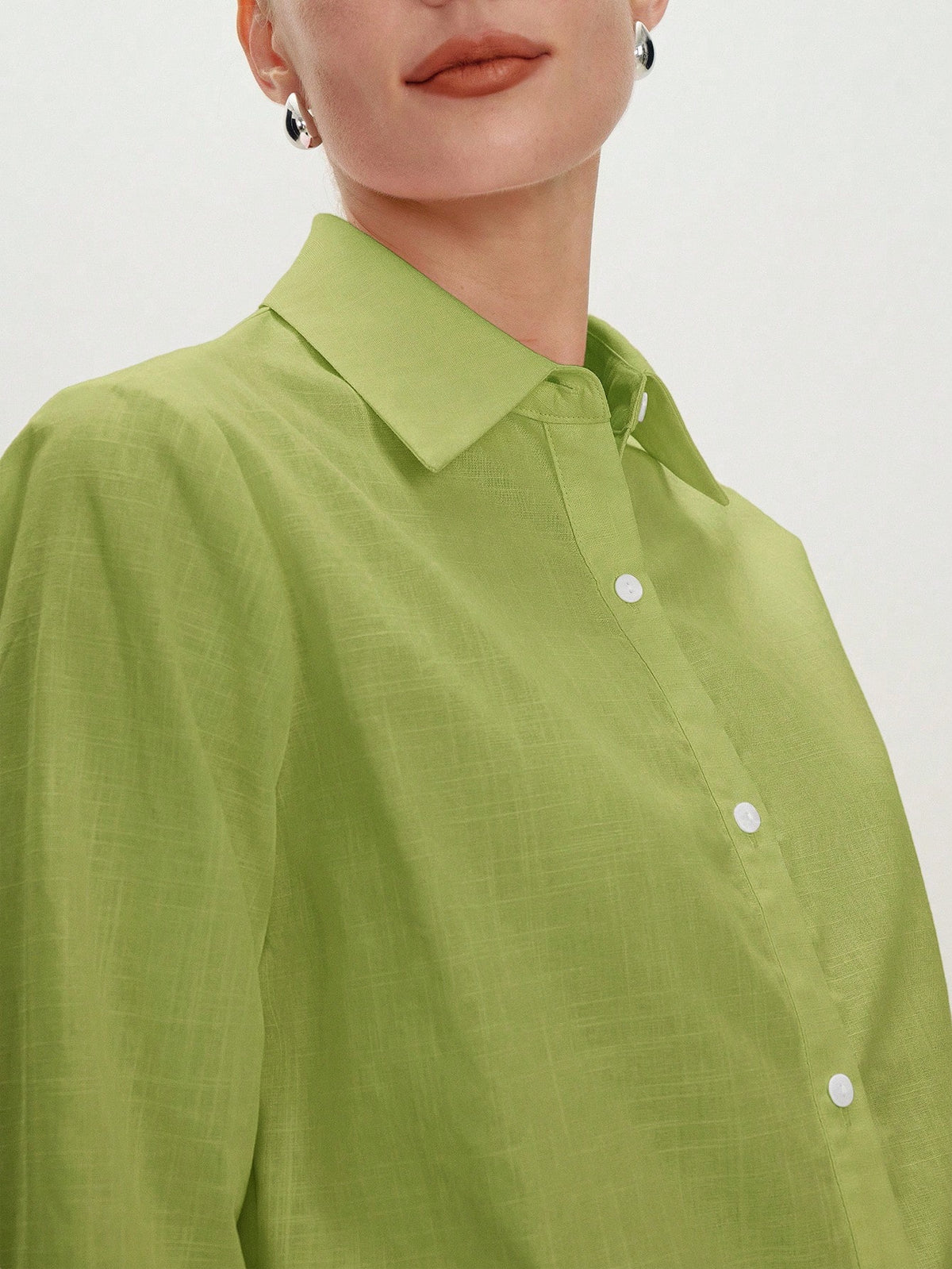 BizChic Green Shirt Business Formal Vacation Style Slouchy Commute Date Daily Vacation Office Slimming Elegant Versatile Summer Autumn Halloween Back To School Party Birthday Wedding Guest Church Spec