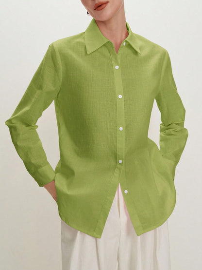 BizChic Green Shirt Business Formal Vacation Style Slouchy Commute Date Daily Vacation Office Slimming Elegant Versatile Summer Autumn Halloween Back To School Party Birthday Wedding Guest Church Spec