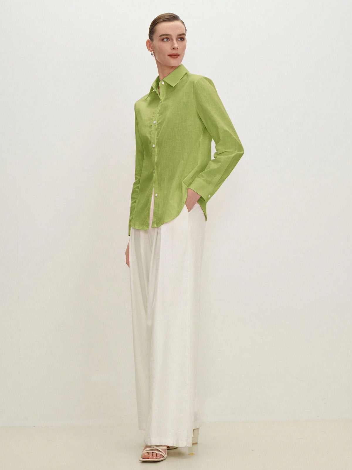 BizChic Green Shirt Business Formal Vacation Style Slouchy Commute Date Daily Vacation Office Slimming Elegant Versatile Summer Autumn Halloween Back To School Party Birthday Wedding Guest Church Spec