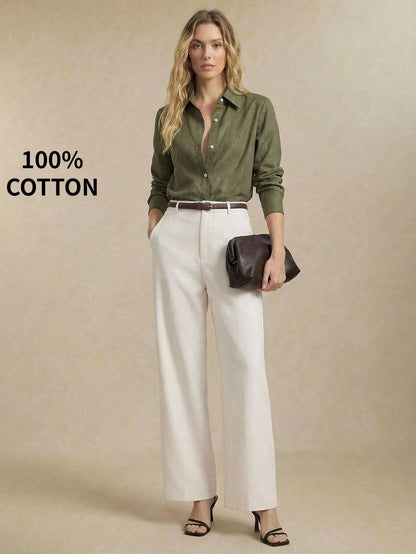 BizChic Green Shirt Business Formal Vacation Style Slouchy Commute Date Daily Vacation Office Slimming Elegant Versatile Summer Autumn Halloween Back To School Party Birthday Wedding Guest Church Spec
