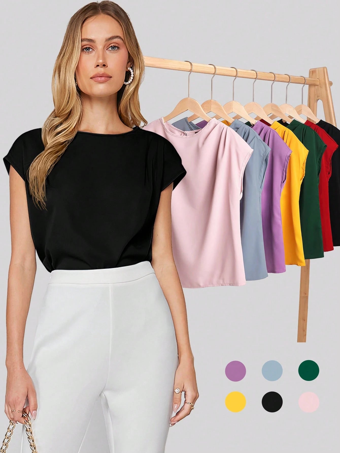 BizChic Women's Solid Color Batwing Sleeve Asymmetric Black Blouse,Summer Casual Elegant Office Wear,Simple Fashionable Business Basic Urban Commute Style