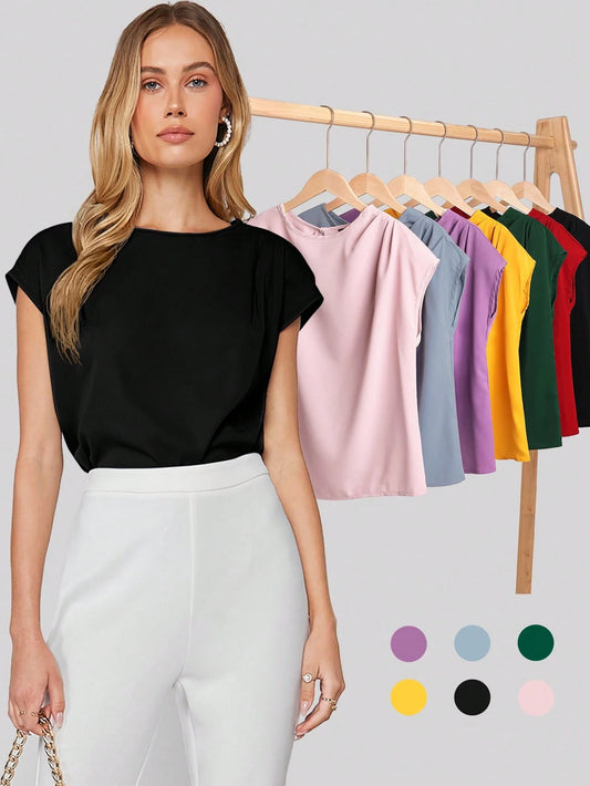 BizChic Women's Solid Color Batwing Sleeve Asymmetric Black Blouse,Summer Casual Elegant Office Wear,Simple Fashionable Business Basic Urban Commute Style