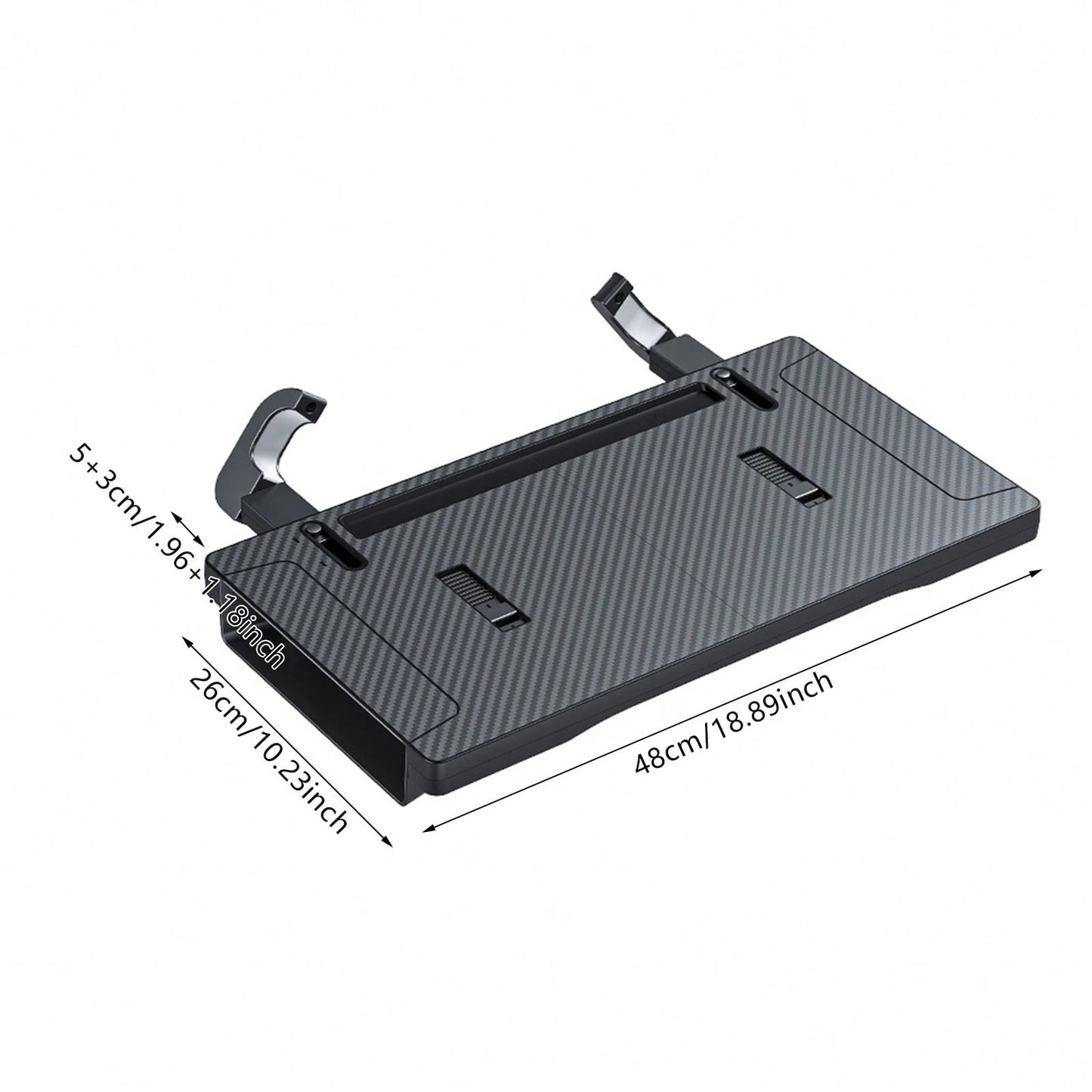 Black 2 In 1 Multifunctional Car Steering Wheel Table Tray With Seat Gap Storage Box, ABS Carbon Fiber Texture Universal Car Laptop Food Desk Seat Gap Filler Organizer With Drawer Phone Slot