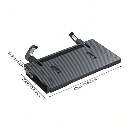 Black 2 In 1 Multifunctional Car Steering Wheel Table Tray With Seat Gap Storage Box, ABS Carbon Fiber Texture Universal Car Laptop Food Desk Seat Gap Filler Organizer With Drawer Phone Slot