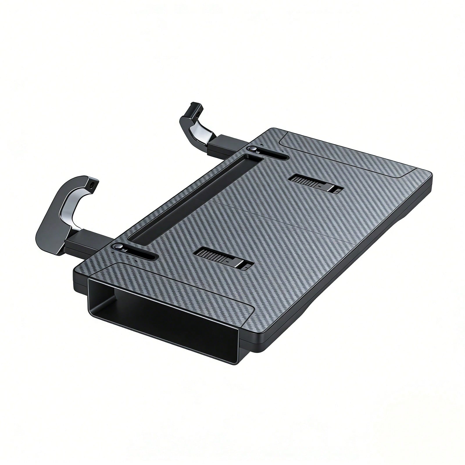 Black 2 In 1 Multifunctional Car Steering Wheel Table Tray With Seat Gap Storage Box, ABS Carbon Fiber Texture Universal Car Laptop Food Desk Seat Gap Filler Organizer With Drawer Phone Slot