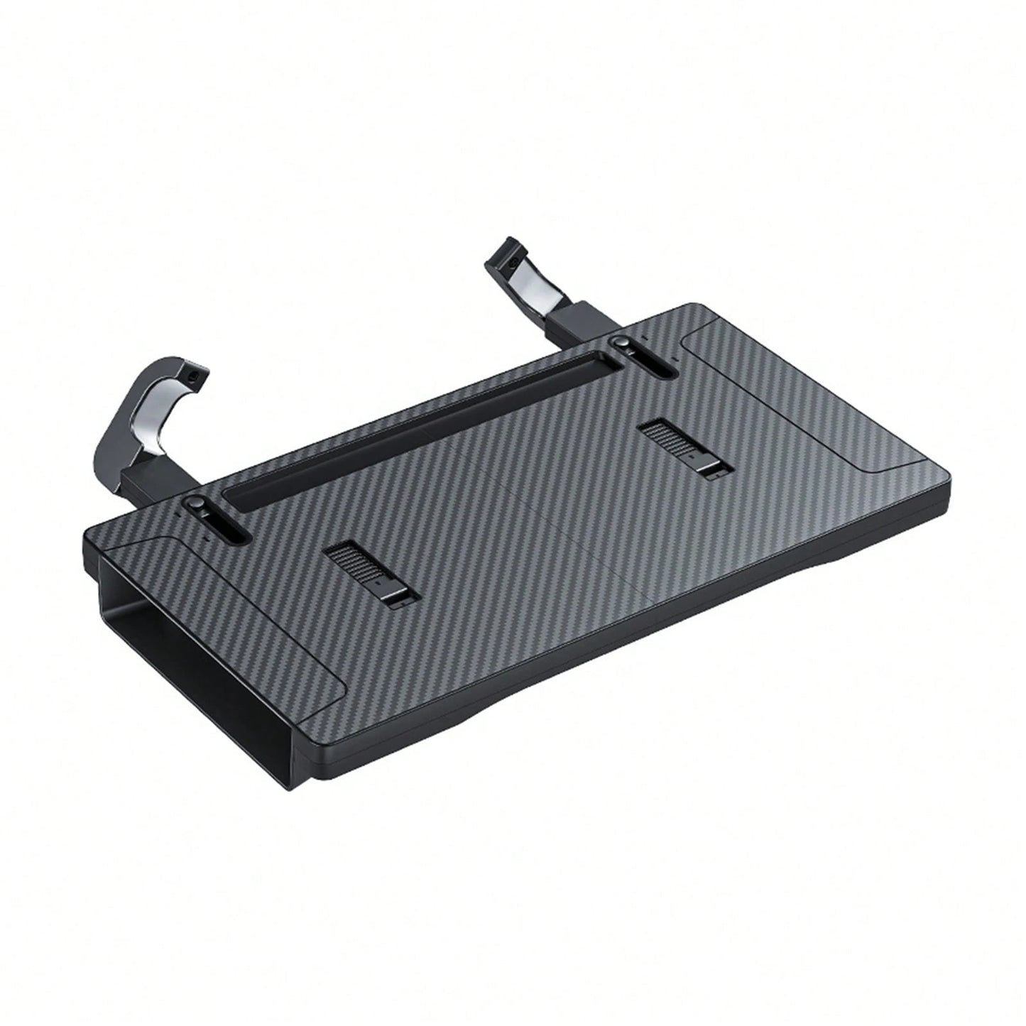 Black 2 In 1 Multifunctional Car Steering Wheel Table Tray With Seat Gap Storage Box, ABS Carbon Fiber Texture Universal Car Laptop Food Desk Seat Gap Filler Organizer With Drawer Phone Slot