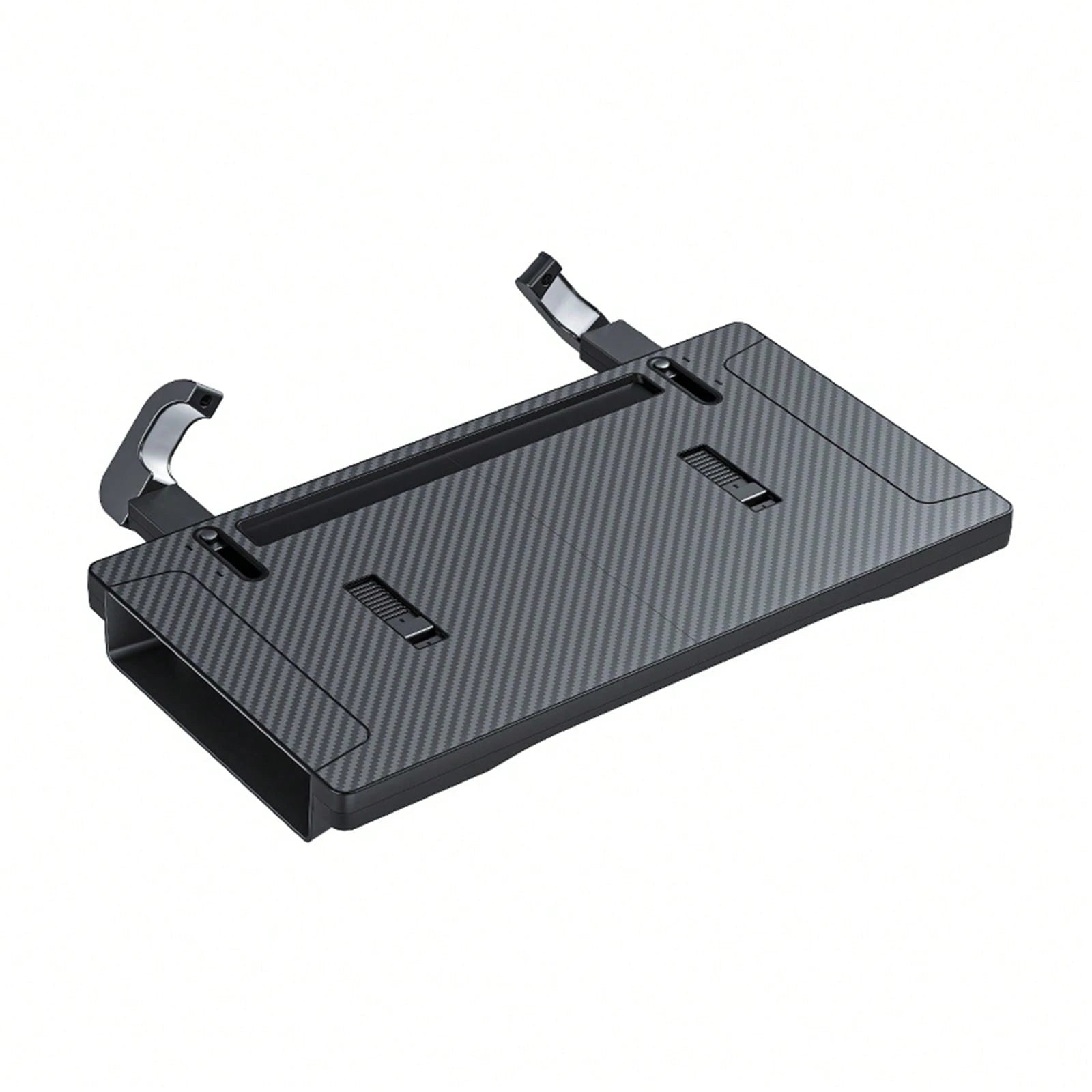 Black 2 In 1 Multifunctional Car Steering Wheel Table Tray With Seat Gap Storage Box, ABS Carbon Fiber Texture Universal Car Laptop Food Desk Seat Gap Filler Organizer With Drawer Phone Slot