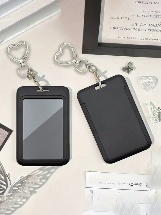 Black Card Holder With Heart-Shaped Pendant, Can Be Used As Bag Charm, Keychain, Holds ID, Membership Cards, Photos, And More, Protective Function, Suitable For Daily Use, Decoration, Or Gift For Frie
