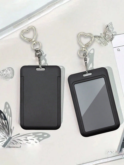 Black Card Holder With Heart-Shaped Pendant, Can Be Used As Bag Charm, Keychain, Holds ID, Membership Cards, Photos, And More, Protective Function, Suitable For Daily Use, Decoration, Or Gift For Frie